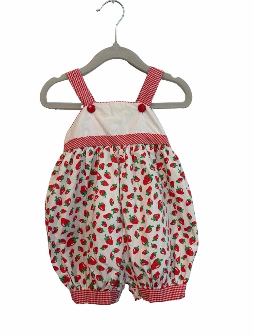 Vintage Baby Togs Strawberry Print Gingham Bubble Romper size 24 months - Picture 3 of 5
